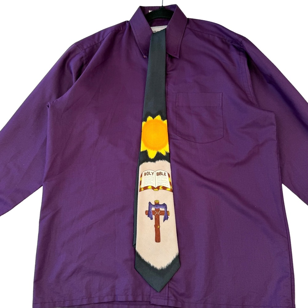 Check Up Purple Button Down Shirt Brother's Handmade Religious Bible Tie Set 40